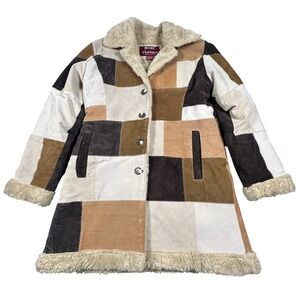 Marc Florence Square Patches 100% Leather, Faux Fur Lined Womens Large Coat